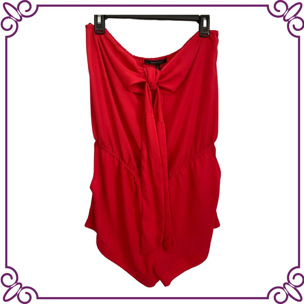 BCBGMAXAZRIA Casli Halter Romper in Coral with Pockets Small